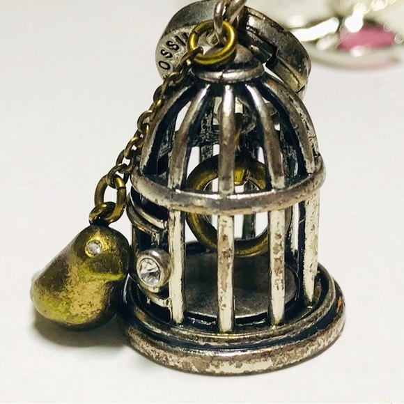 Fossil Birdcage Charm dangle chain  bird - Picture 1 of 9